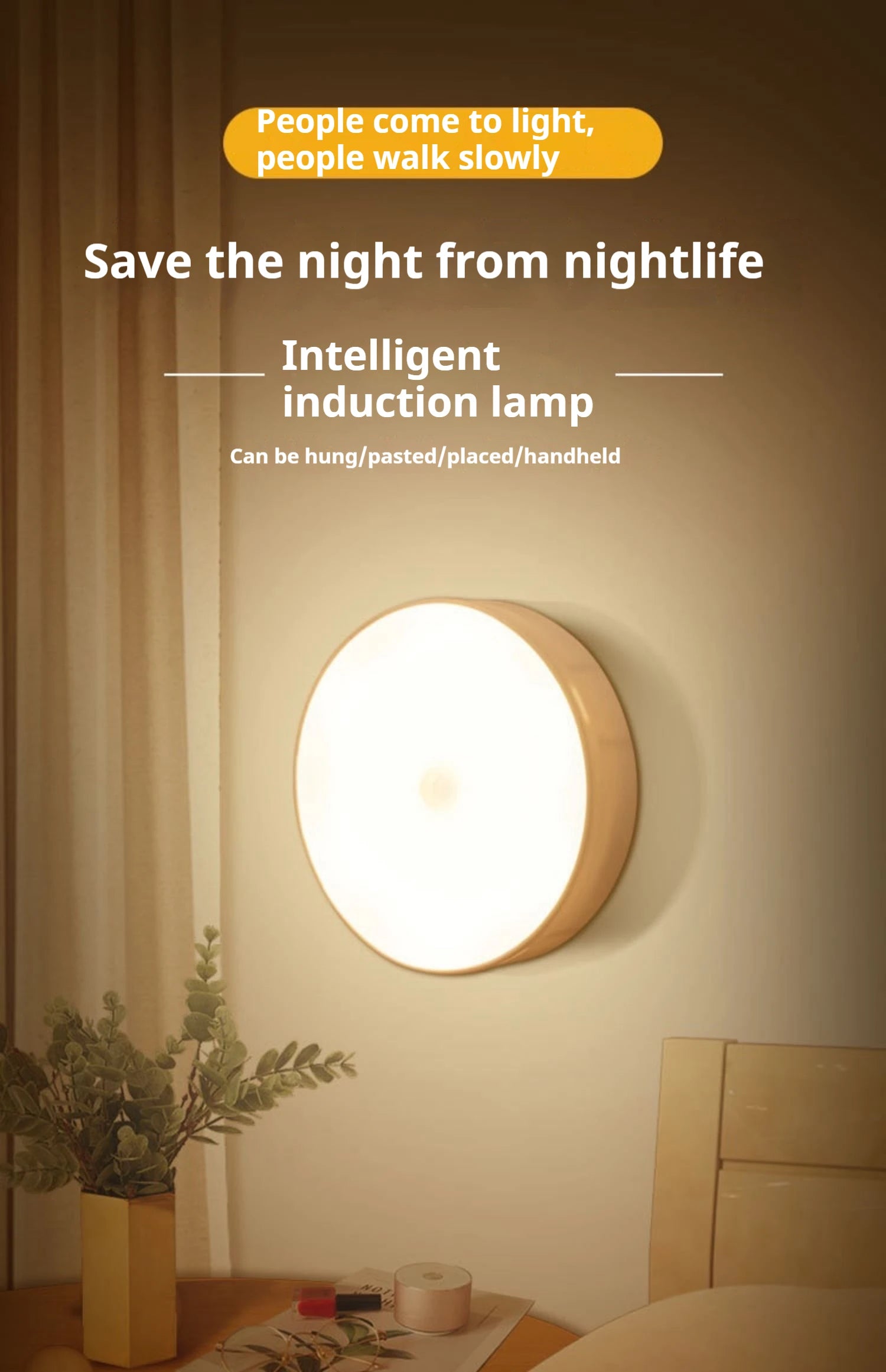 Motion Sensor Night Light – Wireless Rechargeable LED Lamp for Bedroom, Staircase & Closet