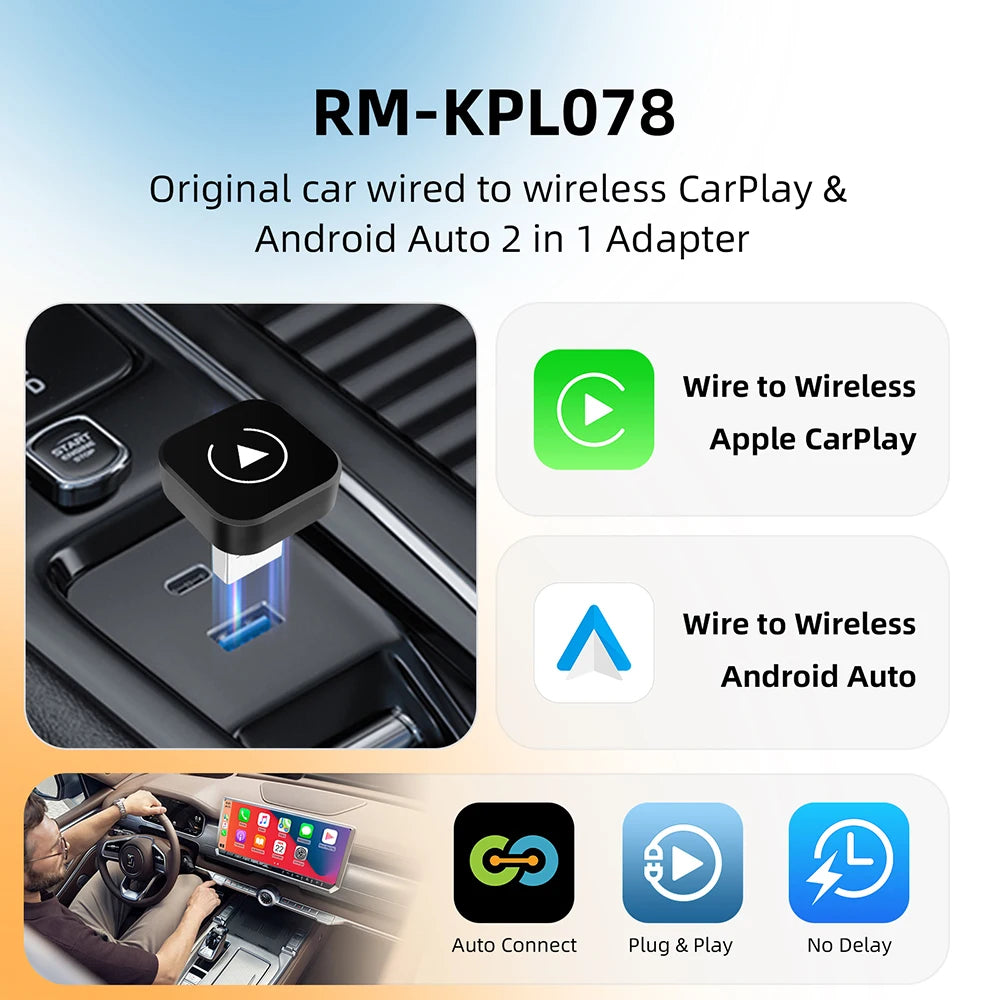 2-in-1 Wireless CarPlay & Android Auto Adapter – Plug & Play Dongle for Wired CarPlay Cars