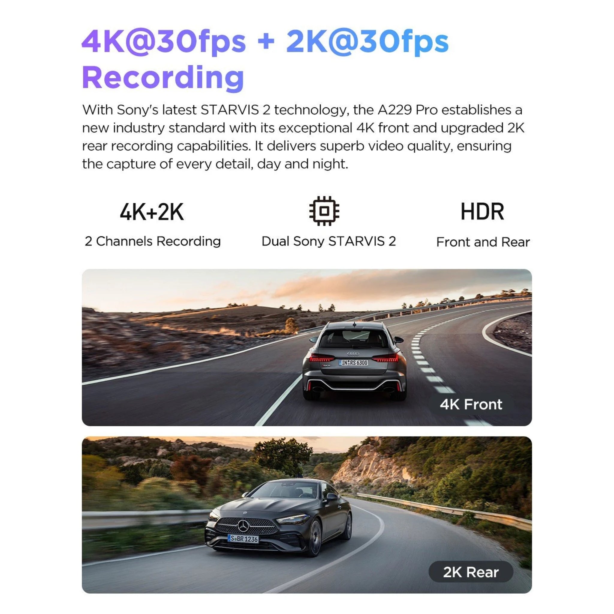 VIOFO A229 Pro 4K Dual Dash Cam – Front & Rear with Sony STARVIS 2, HDR & Voice Control