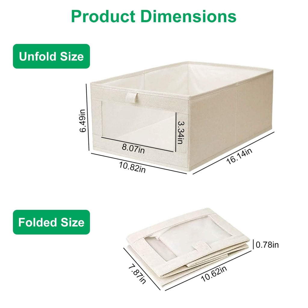 4-Piece Foldable Linen Storage Bins with Clear Window – Closet & Home Organizer
