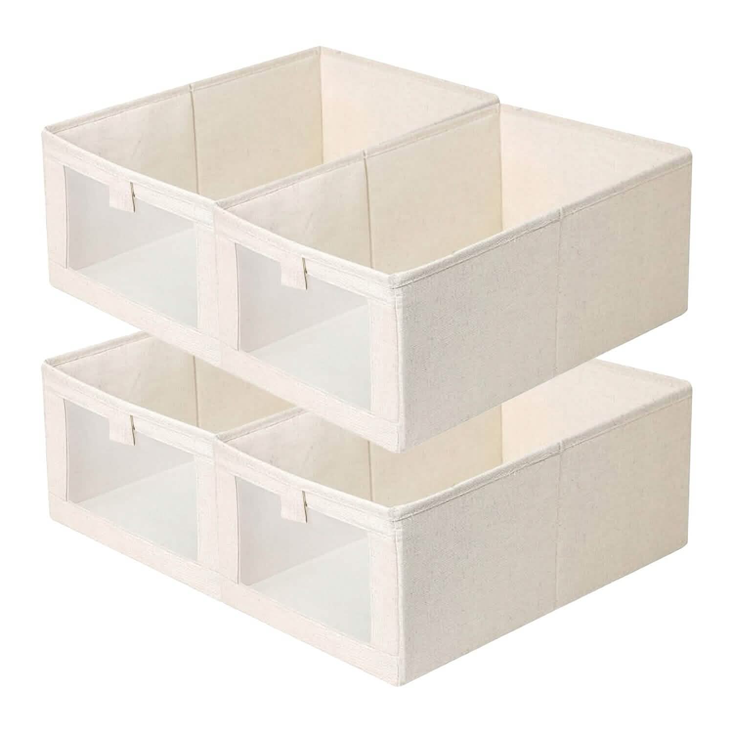 4-Piece Foldable Linen Storage Bins with Clear Window – Closet & Home Organizer