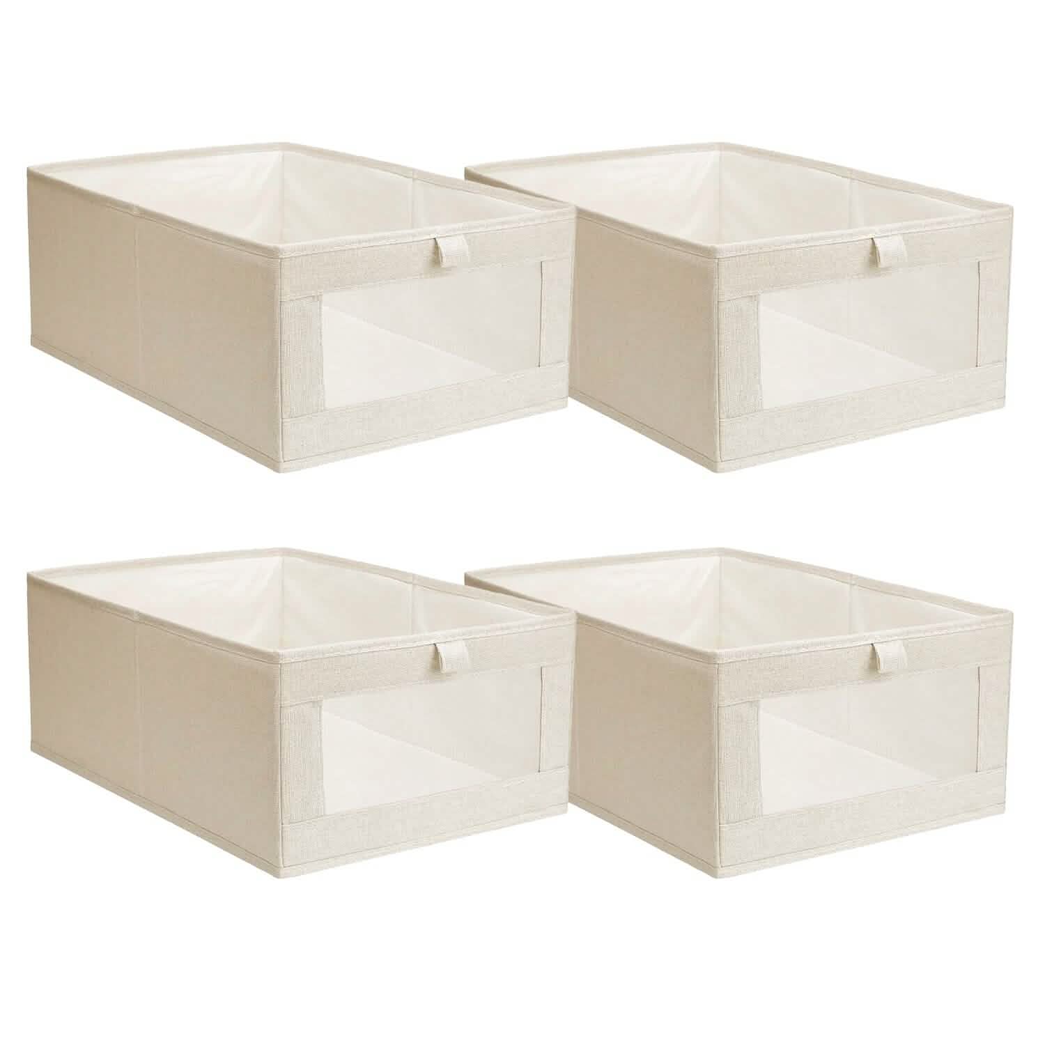 4-Piece Foldable Linen Storage Bins with Clear Window – Closet & Home Organizer