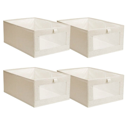 4-Piece Foldable Linen Storage Bins with Clear Window – Closet & Home Organizer