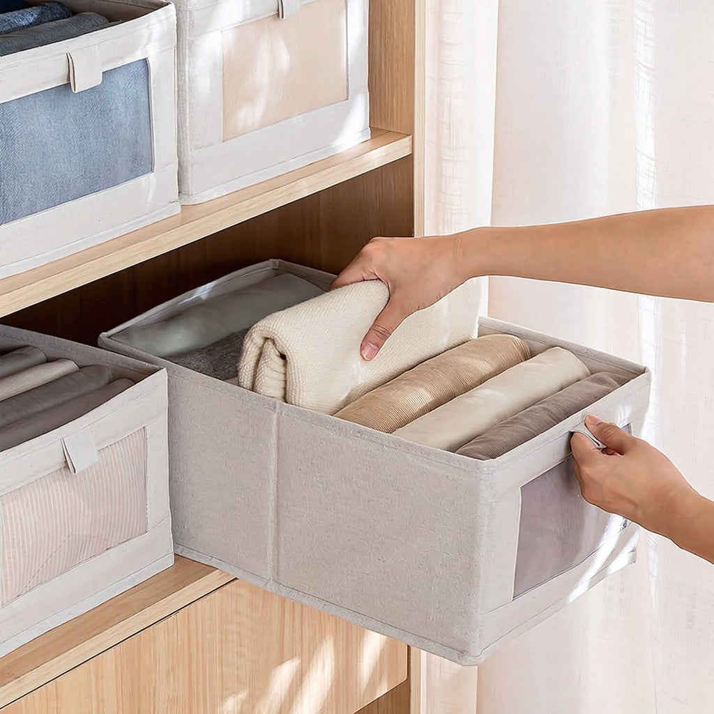 4-Piece Foldable Linen Storage Bins with Clear Window – Closet & Home Organizer