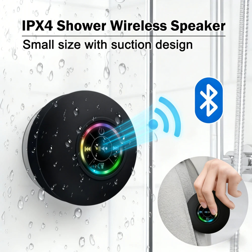 Waterproof Bluetooth Shower Speaker with Suction Cup — LED, Portable, Wireless
