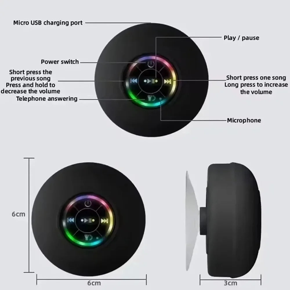Waterproof Bluetooth Shower Speaker with Suction Cup — LED, Portable, Wireless