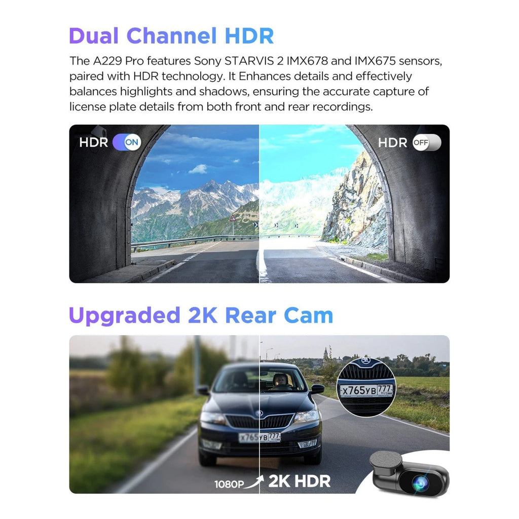 VIOFO A229 Pro 4K Dual Dash Cam – Front & Rear with Sony STARVIS 2, HDR & Voice Control
