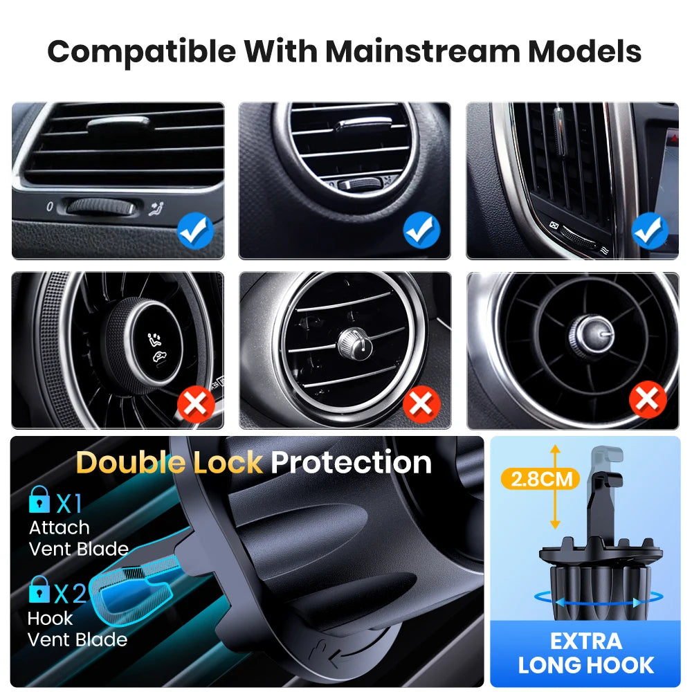 Magnetic Car Phone Mount – Air Vent Holder with 6 N52 Magnets, 360° Rotation, Universal Fit