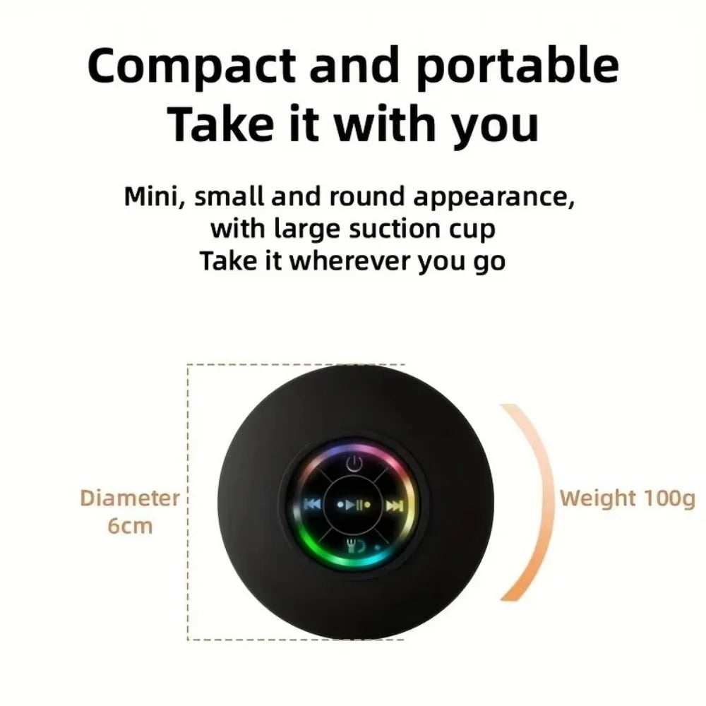 Waterproof Bluetooth Shower Speaker with Suction Cup — LED, Portable, Wireless