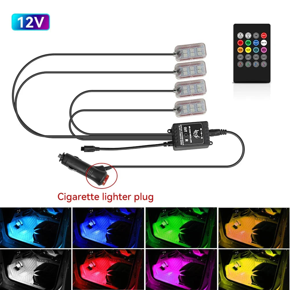 LED Car Interior Ambient Lights Kit – RGB Music Sync Strip Lighting with Remote & App Control