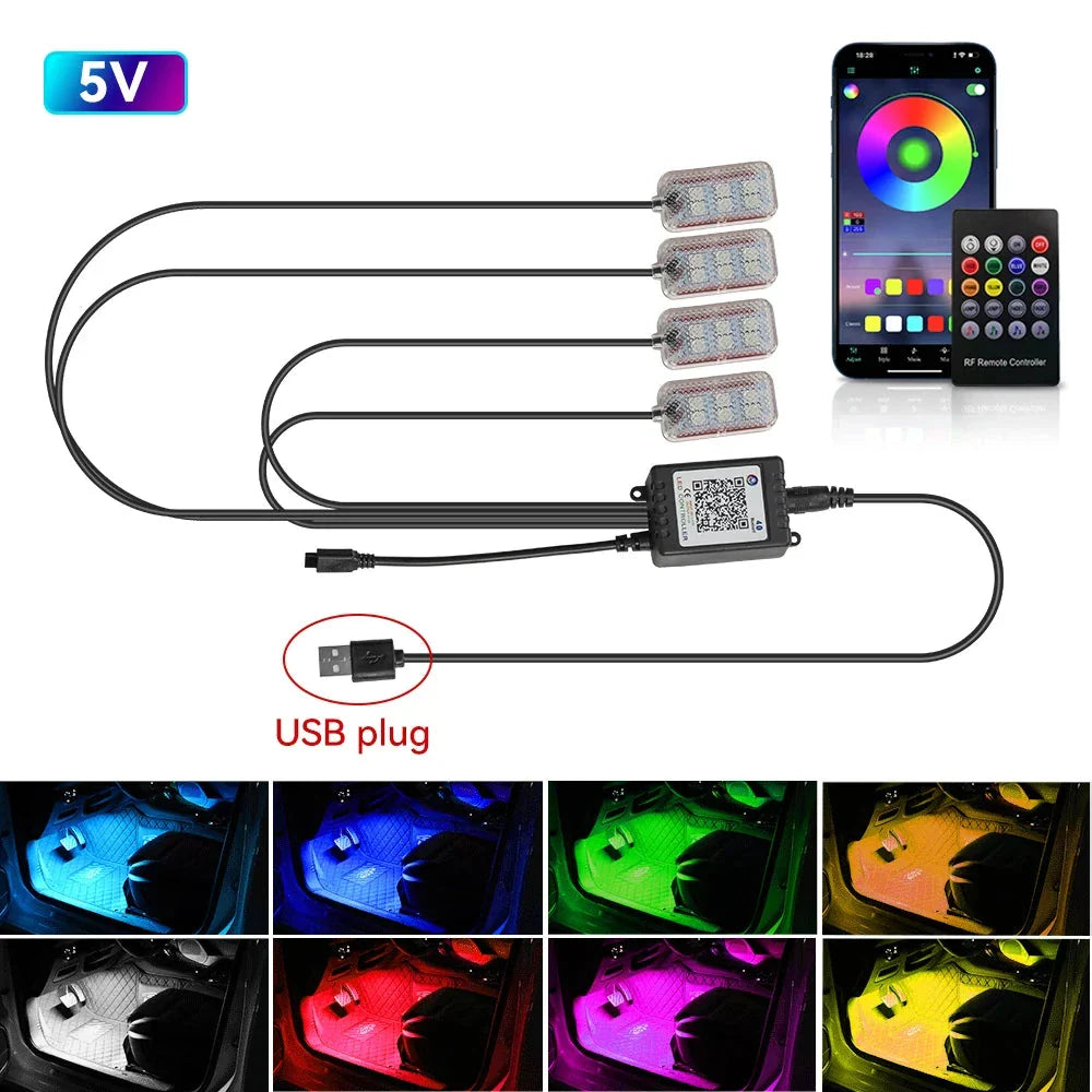 LED Car Interior Ambient Lights Kit – RGB Music Sync Strip Lighting with Remote & App Control