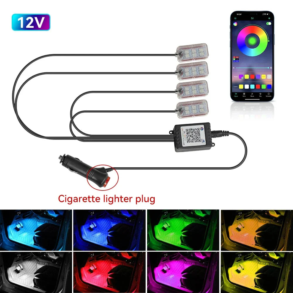 LED Car Interior Ambient Lights Kit – RGB Music Sync Strip Lighting with Remote & App Control