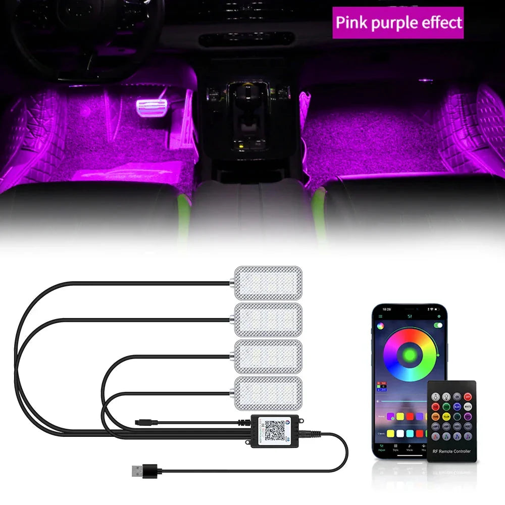 LED Car Interior Ambient Lights Kit – RGB Music Sync Strip Lighting with Remote & App Control