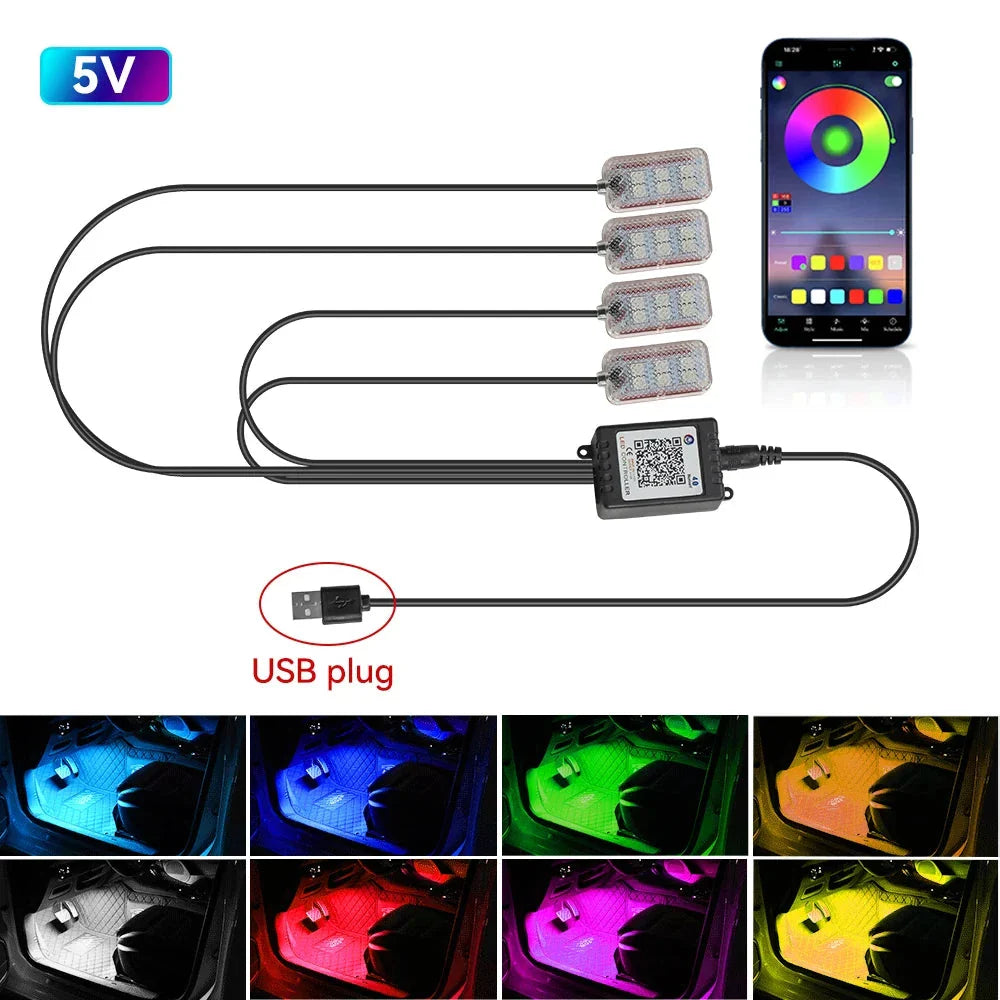 LED Car Interior Ambient Lights Kit – RGB Music Sync Strip Lighting with Remote & App Control