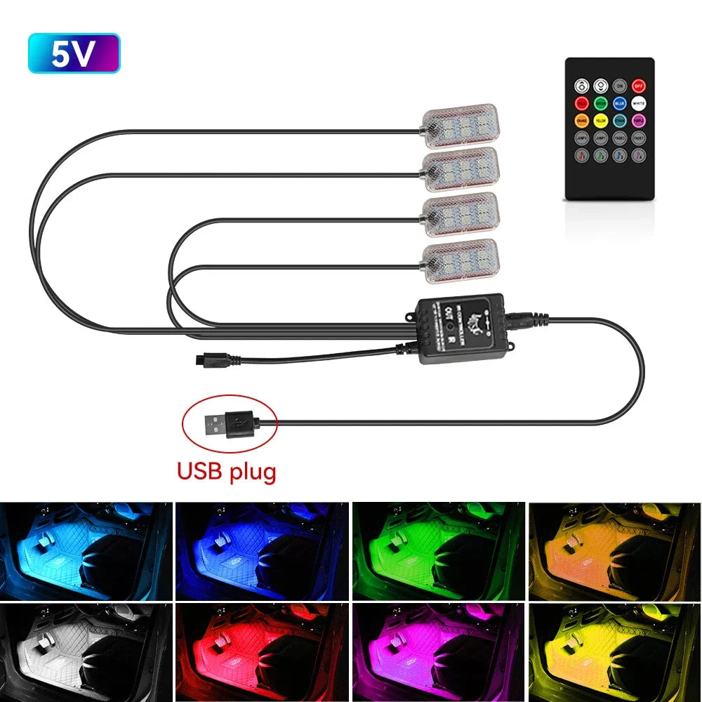 LED Car Interior Ambient Lights Kit – RGB Music Sync Strip Lighting with Remote & App Control