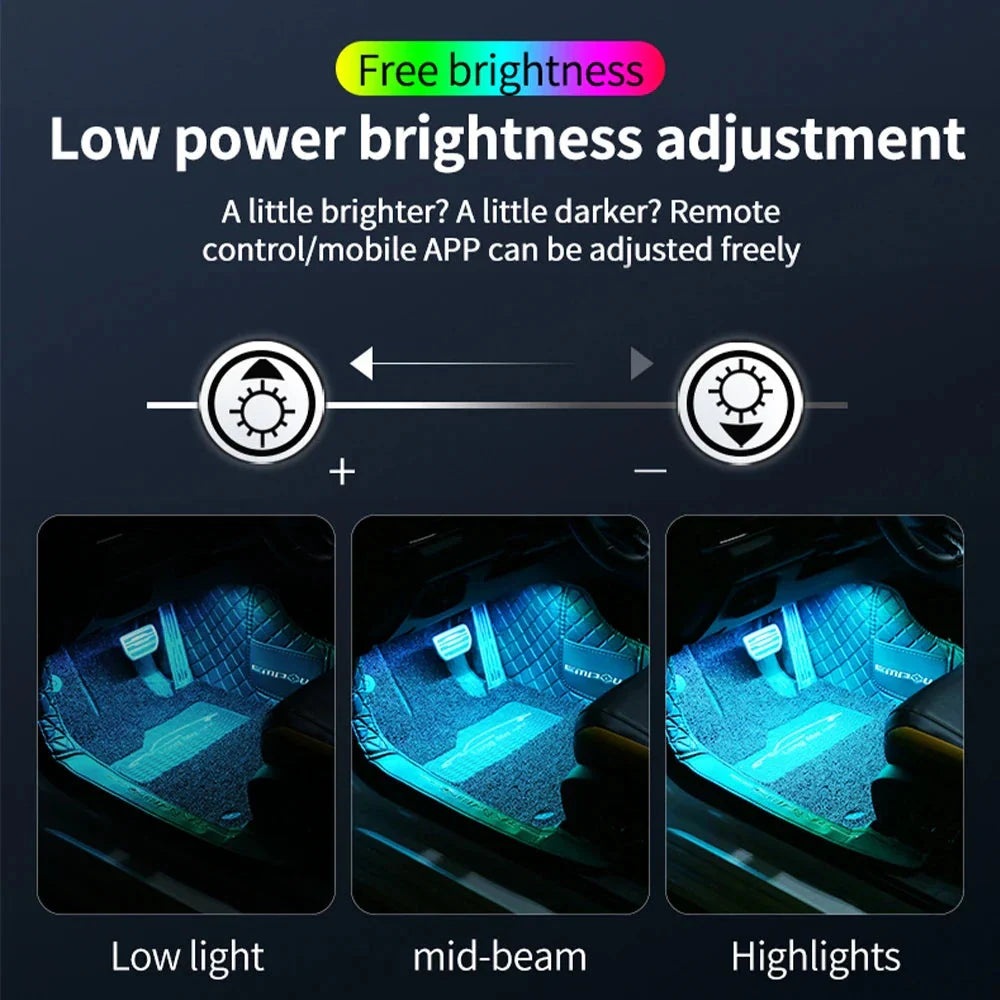 LED Car Interior Ambient Lights Kit – RGB Music Sync Strip Lighting with Remote & App Control