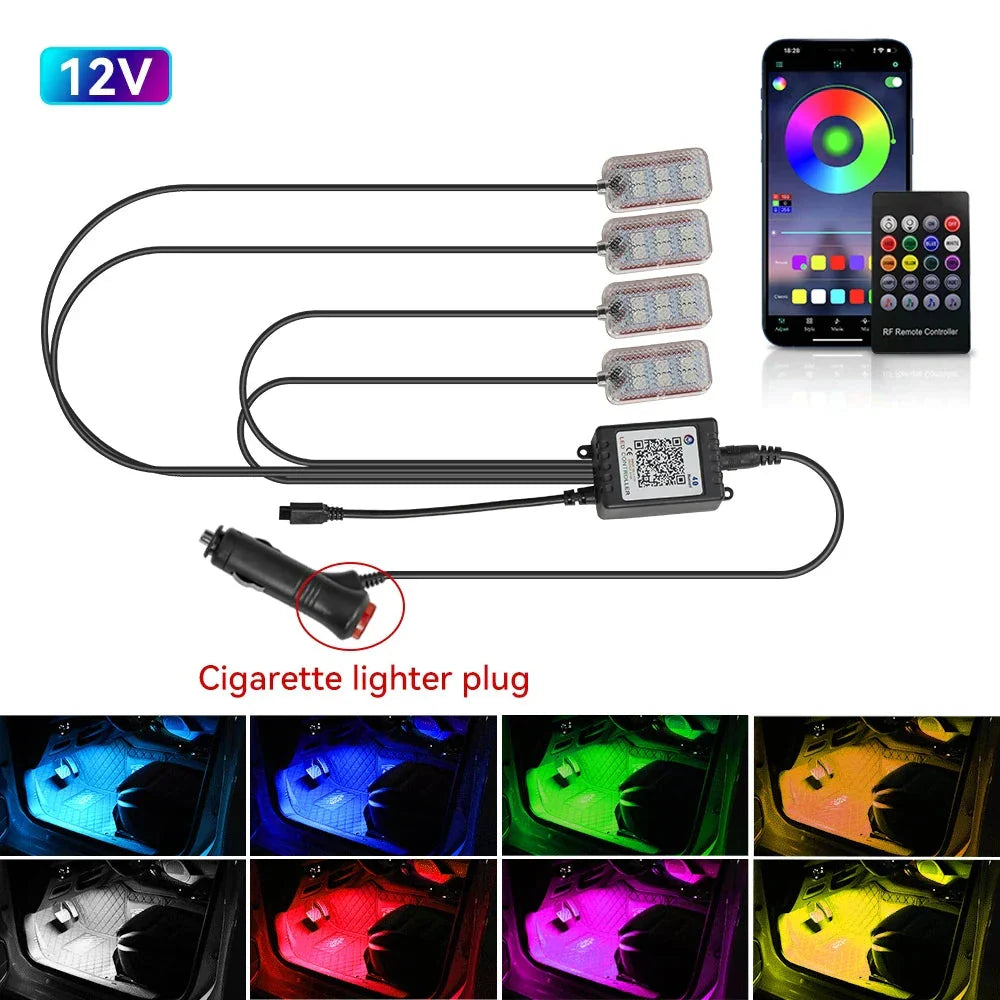 LED Car Interior Ambient Lights Kit – RGB Music Sync Strip Lighting with Remote & App Control