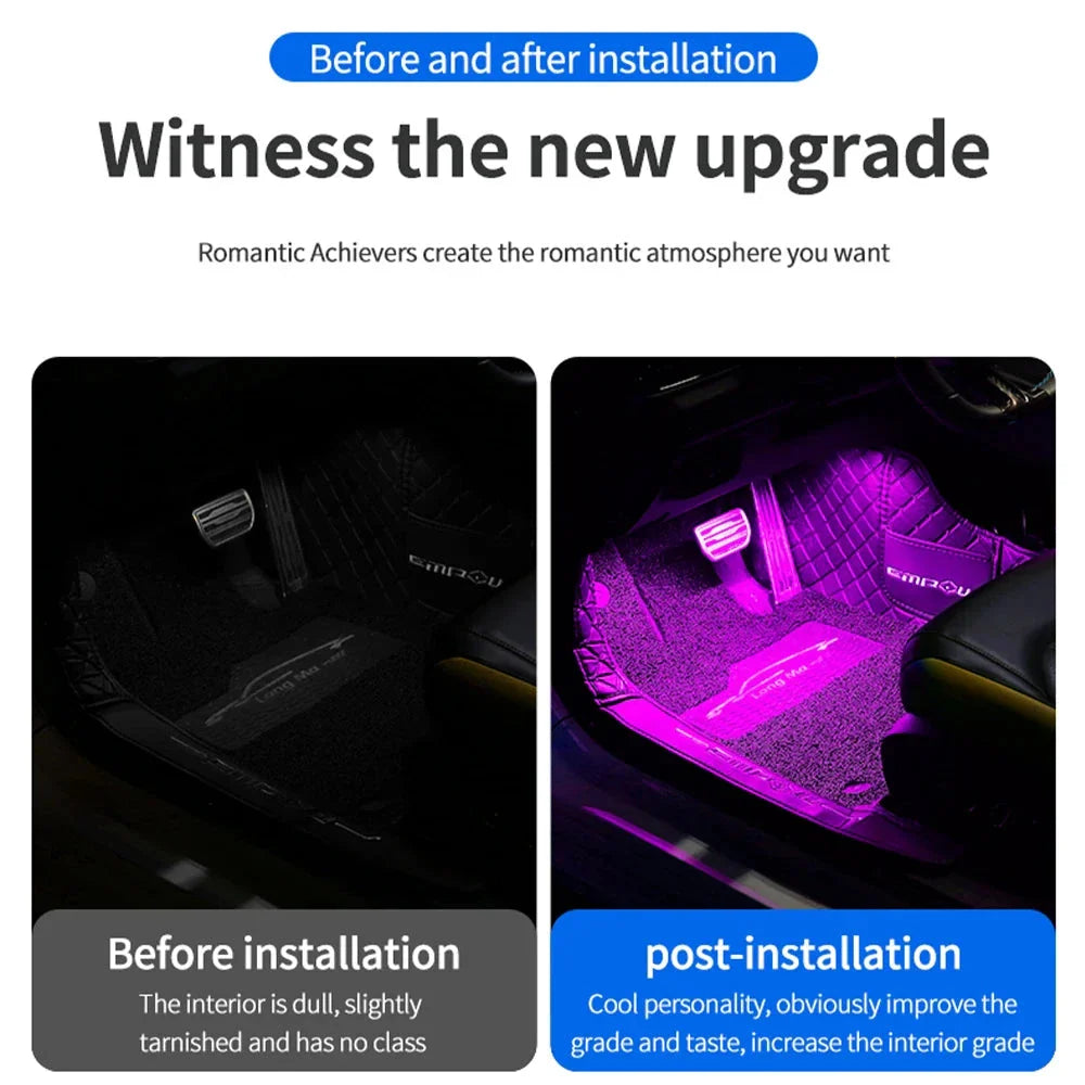 LED Car Interior Ambient Lights Kit – RGB Music Sync Strip Lighting with Remote & App Control
