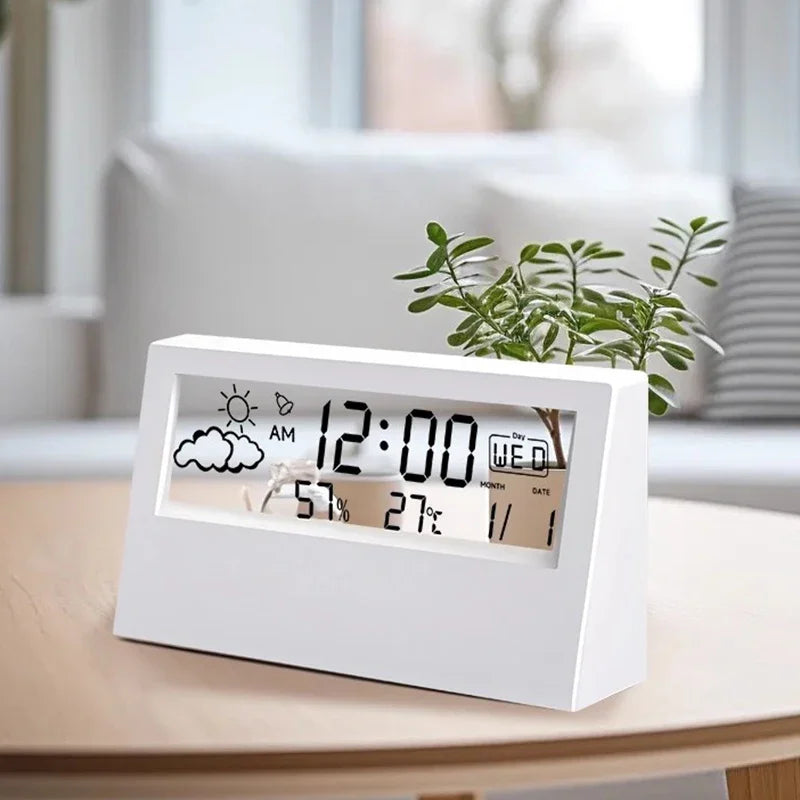 LED Digital Thermometer & Hygrometer – Indoor Clock with Temperature, Humidity & Alarm
