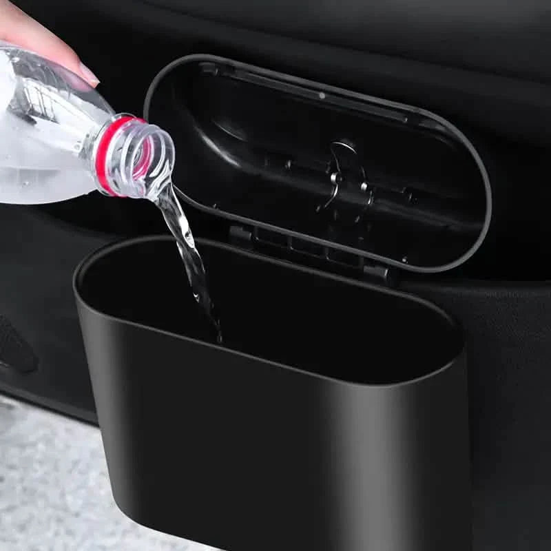Car Trash Can with Lid – Hanging Vehicle Garbage Organizer (Black, White & Pink)