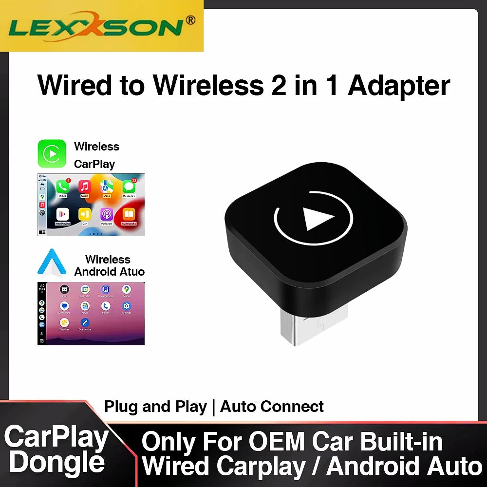 2-in-1 Wireless CarPlay & Android Auto Adapter – Plug & Play Dongle for Wired CarPlay Cars