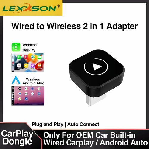 2-in-1 Wireless CarPlay & Android Auto Adapter – Plug & Play Dongle for Wired CarPlay Cars