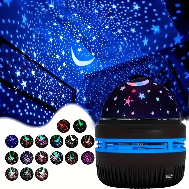 Starry Sky Night Light Projector – LED Galaxy Lamp with Moon & Star Effects