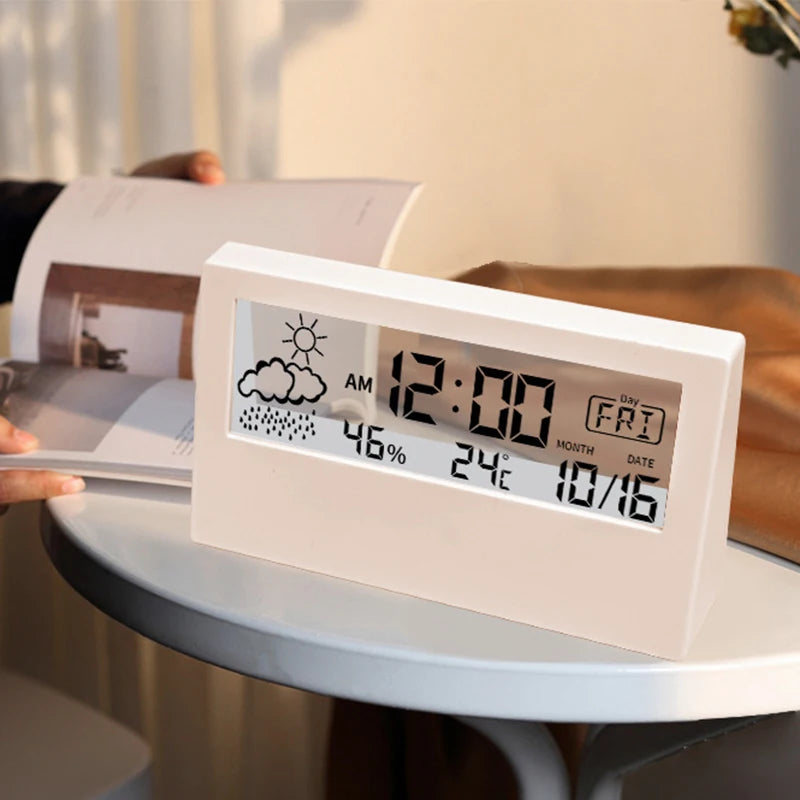 LED Digital Thermometer & Hygrometer – Indoor Clock with Temperature, Humidity & Alarm